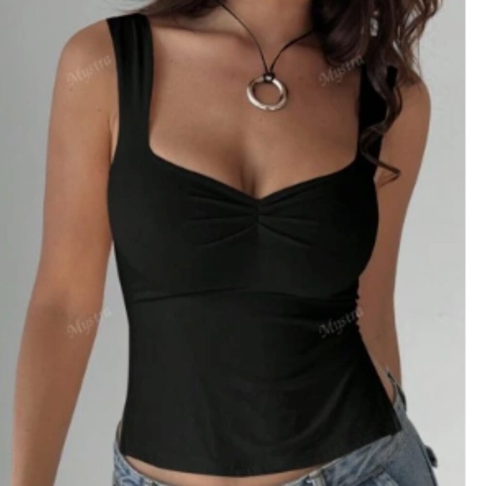 SHEIN Casual Black Shirred Side Slit Camisole Tank Top XS